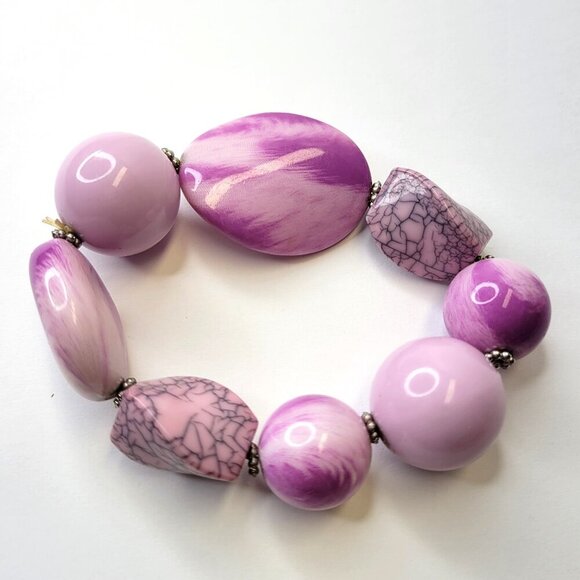 Pink Large Bead Stretchy Bracelet Bangle - Picture 1 of 6